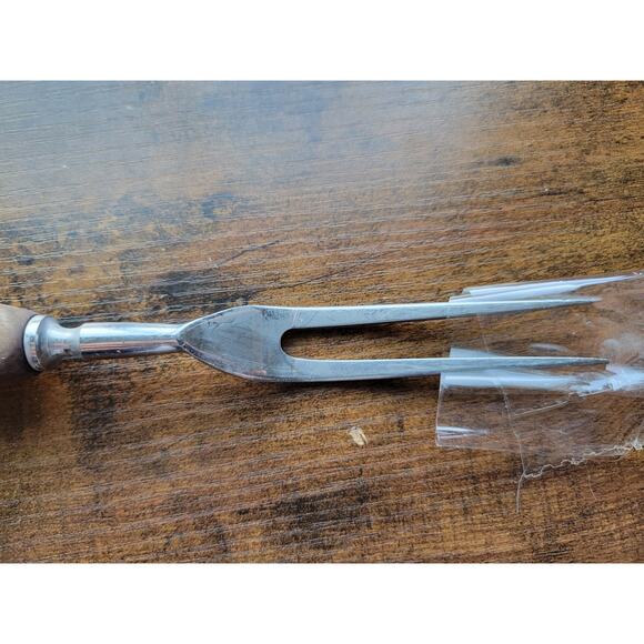 Vintage 2-Prong Stainless Steel Carving/Serving Fork w/Wooden Handle - 11” Long - Picture 3 of 8